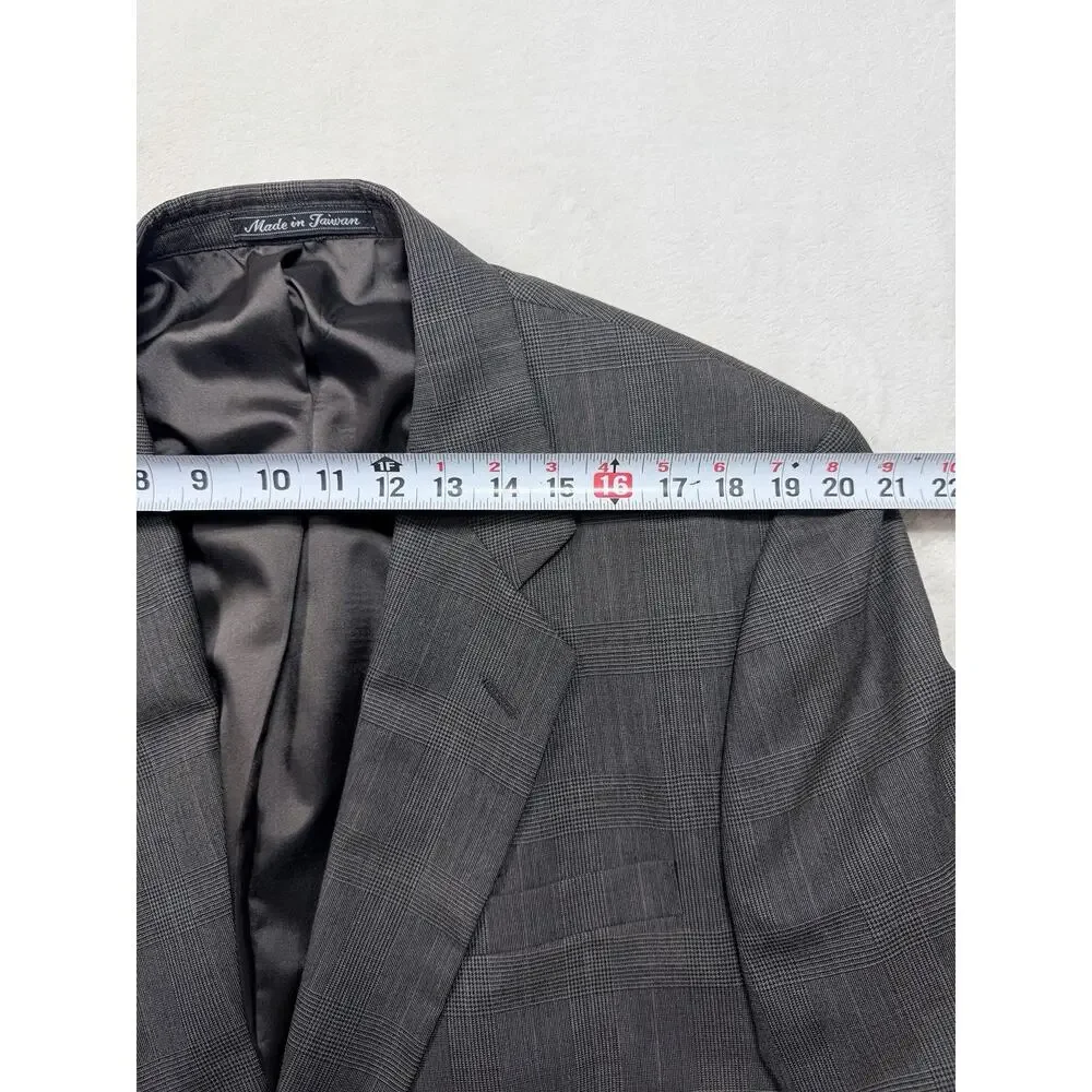 VTG Pierre Balmain Brown Window Pane 100% Natural Wool Suit 46 Long Pants 36x30